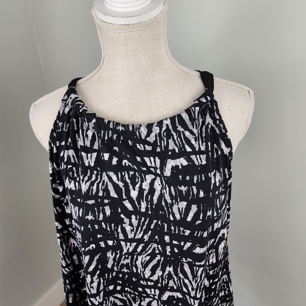Fashion Bug Black White Sleeveless Tank Blouse Shirt Tie Back Size Large - Picture 4 of 7